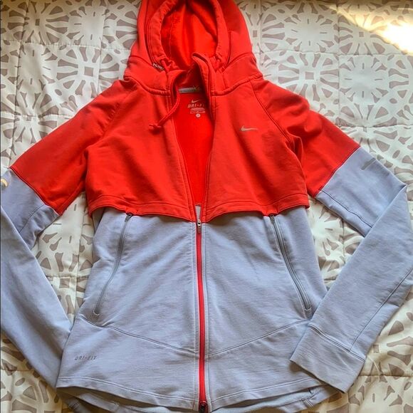 Nike Dri-Fit Pro Athletic Track Jacket Convertible Hood Red Grey  Women's Small - Picture 1 of 5